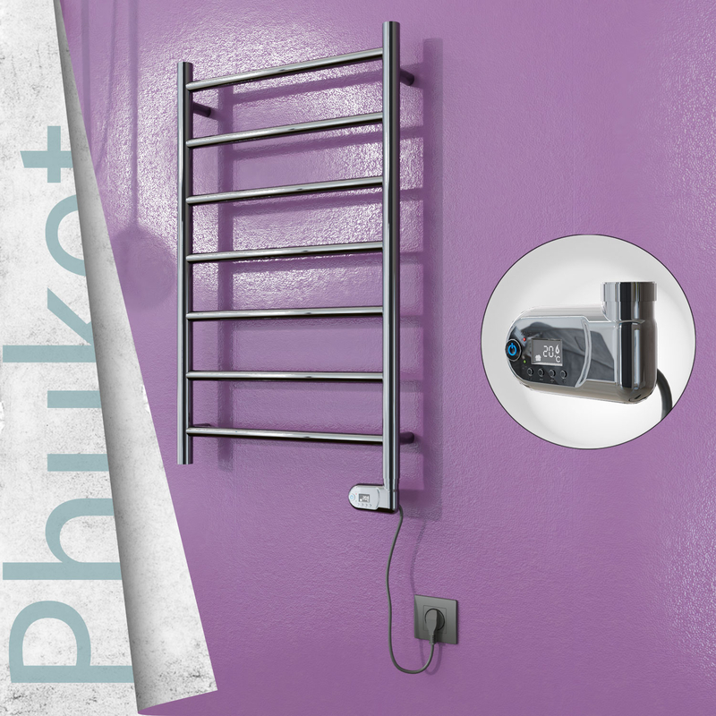 Phuket Stainless Steel Electric Towel Warmer 500x800 Polished Finish (Thesis Thermostat) 200 W