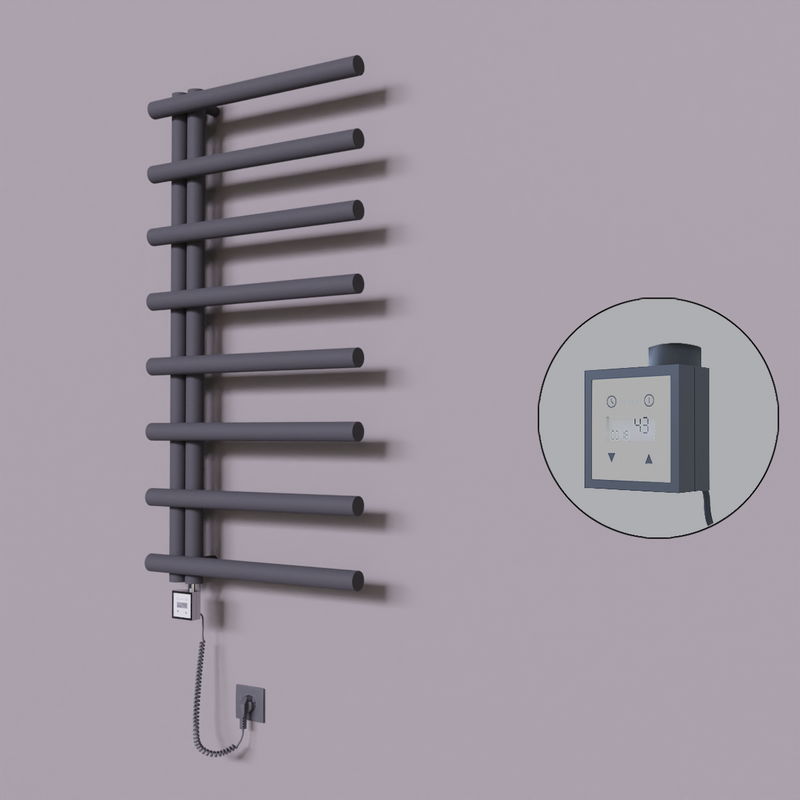 Tuna Dekoratif Elektrikli Havlupan 600x1150 Koyu Antrasit (KTX3 Termostat) 600W Spiral Kablolu