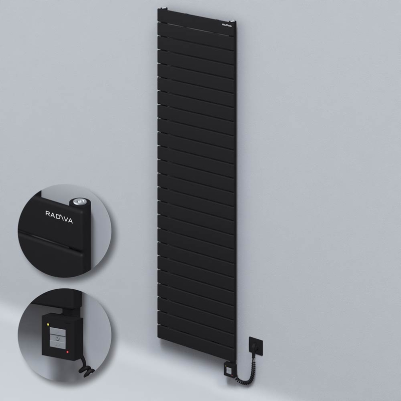 Type 10H Electric Steel Decorative Radiator 1772x500 Black (KTX1 Thermostat) 1000W Spiral Cable