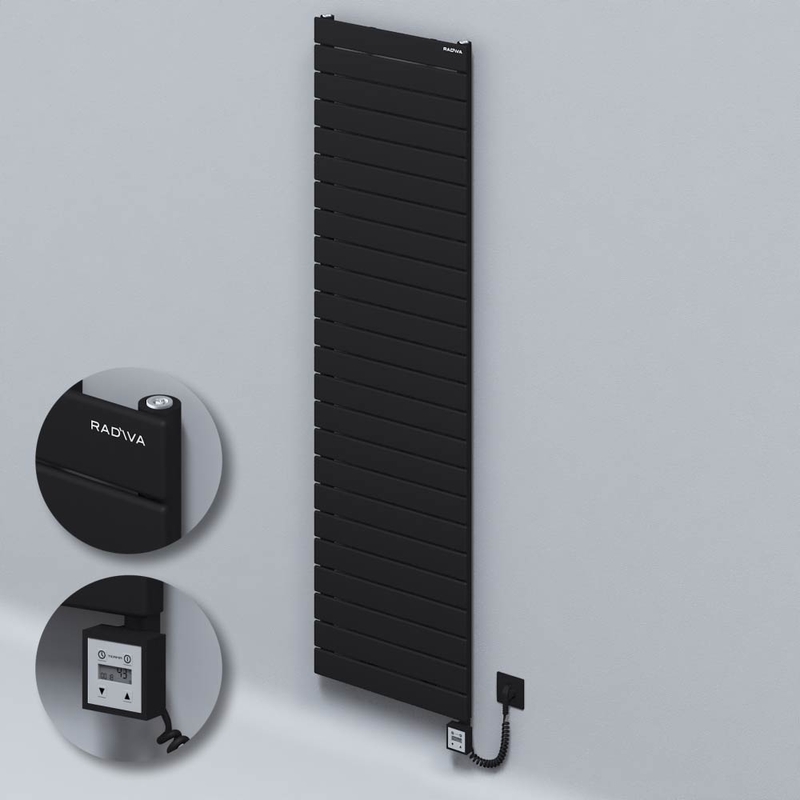 Type 10H Electric Steel Decorative Radiator 1772x500 Black (KTX3 Thermostat) 1000W Spiral Cable