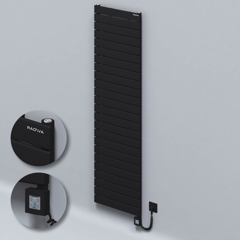 Type 10H Electric Steel Decorative Radiator 1772x500 Black (KTX4 Thermostat) 1000W Spiral Cable