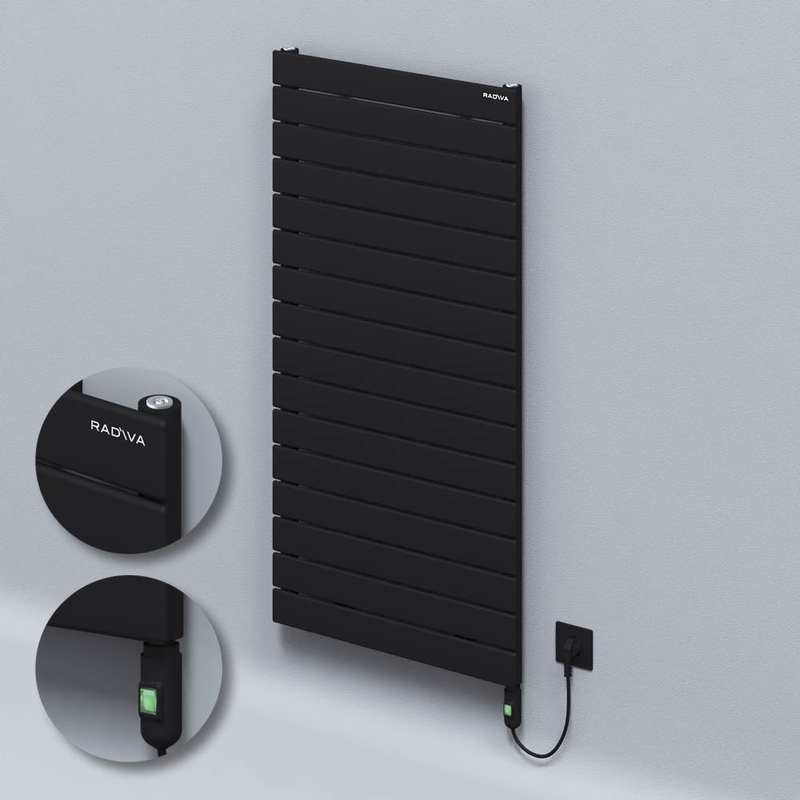 Type 10H Electric Steel Radiateur Décoratif 1180x600 Noir (Bouton Marche/Arrêt) 900W