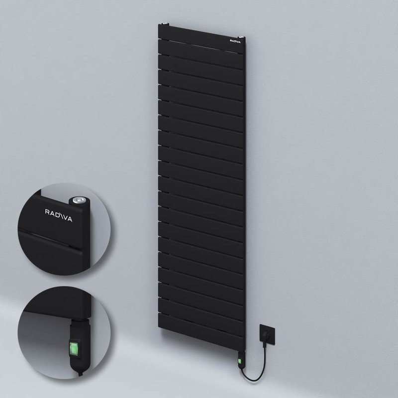 Type 10H Electric Steel Radiateur Décoratif 1476x500 Noir (Bouton Marche/Arrêt) 900W