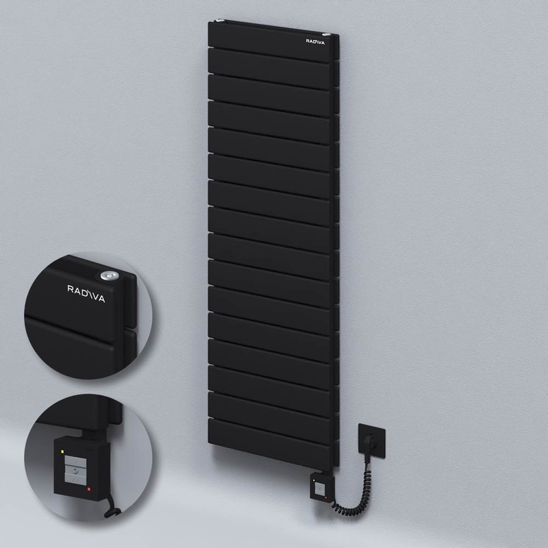 Type 20H Electric Steel Decorative Radiator 1180x400 Black (KTX1 Thermostat) 1000W Spiral Cable