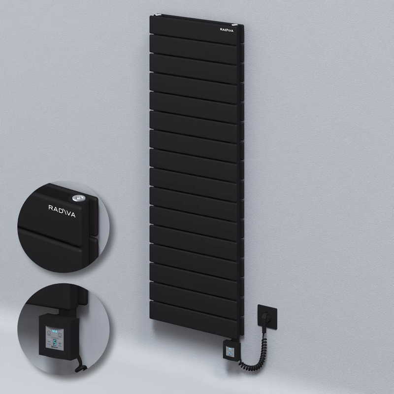 Type 20H Electric Steel Decorative Radiator 1180x400 Black (KTX4 Thermostat) 1000W Spiral Cable