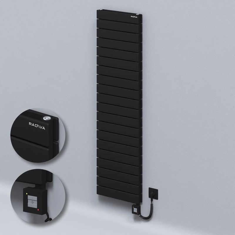 Type 20H Electric Steel Decorative Radiator 1476x400 Black (KTX1 Thermostat) 1000W Spiral Cable