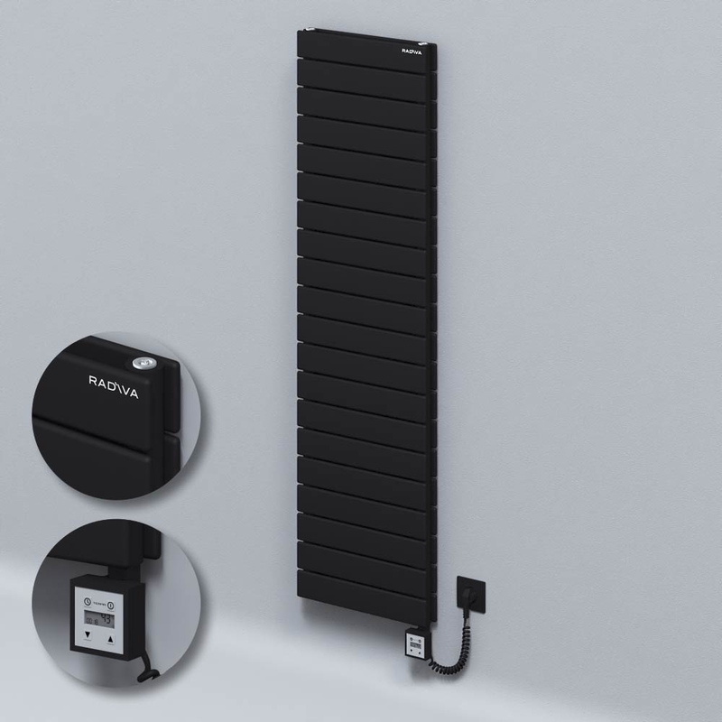 Type 20H Electric Steel Decorative Radiator 1476x400 Black (KTX3 Thermostat) 1000W Spiral Cable