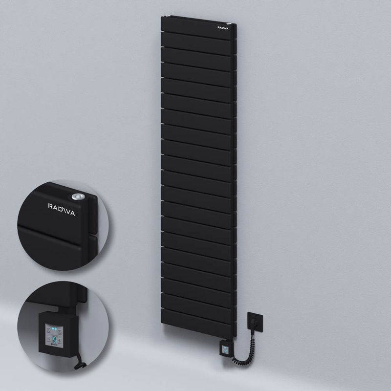 Type 20H Electric Steel Decorative Radiator 1476x400 Black (KTX4 Thermostat) 1000W Spiral Cable