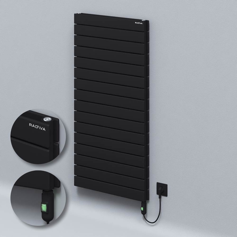 Type 20H Electric Steel Radiateur Décoratif 1180x600 Noir (Bouton Marche/Arrêt) 1200W