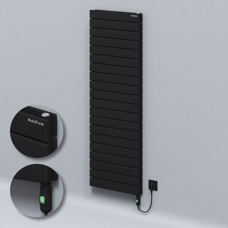 Type 20H Electric Steel Radiateur Décoratif 1476x500 Noir (Bouton Marche/Arrêt) 1200W