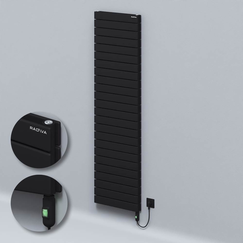 Type 20H Electric Steel Radiateur Décoratif 1772x500 Noir (Bouton Marche/Arrêt) 1500W