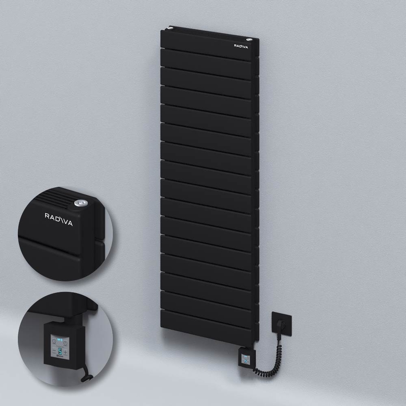 Type 21H Electric Steel Decorative Radiator 1180x400 Black (KTX4 Thermostat) 1000W Spiral Cable