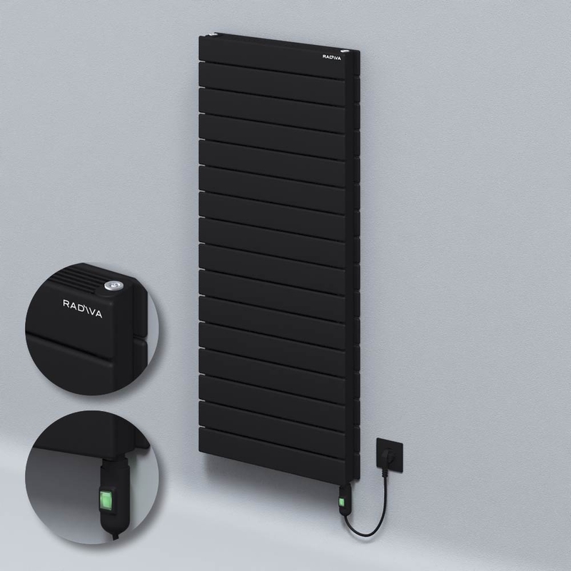 Type 21H Electric Steel Radiateur Décoratif 1180x500 Noir (Bouton Marche/Arrêt) 1200W