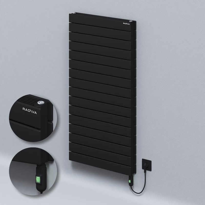 Type 21H Electric Steel Radiateur Décoratif 1180x600 Noir (Bouton Marche/Arrêt) 1500W