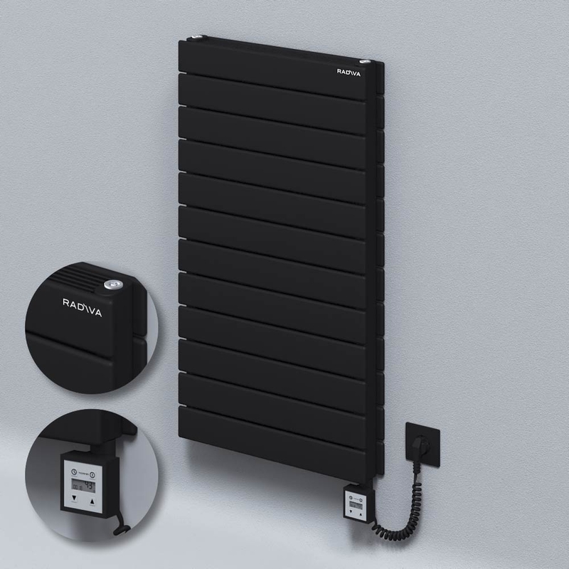 Type 21H Electric Steel Radiateur Décoratif 884x500 Noir (KTX3 Thermostat) 1000W Câble spiralé