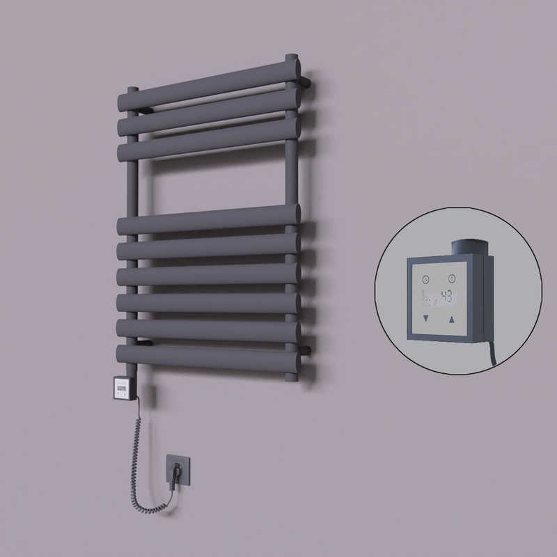 Volga Dekoratif Elektrikli Havlupan 600x800 Koyu Antrasit (KTX3 Termostat) 600W Spiral Kablolu